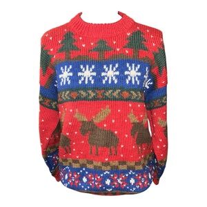 Lumy Vintage Hand Knitted 100% wool Moose sweater